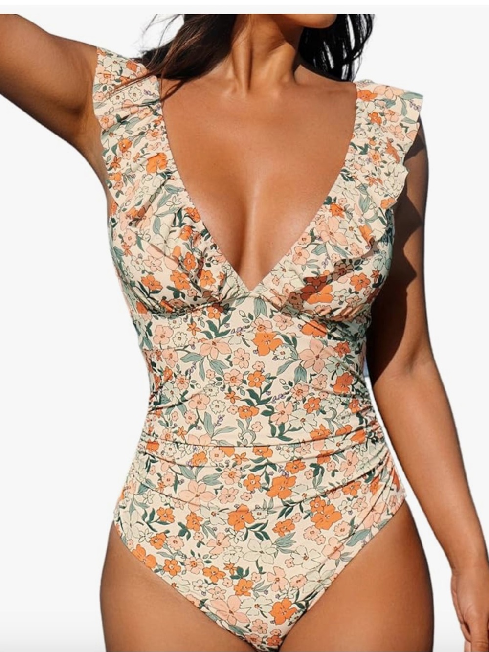Cupshe Ruffled One Piece V-Neck Swimsuit Lace Up Back Womens Size XL